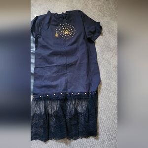 Navy Blue Dress with Lace Hem